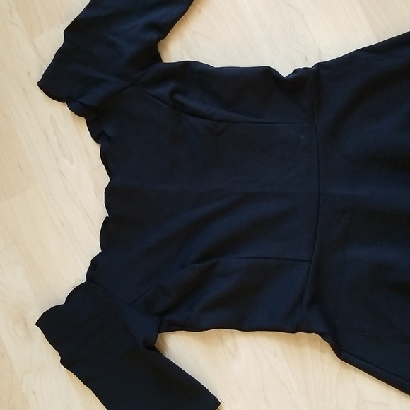 Free Press Black Black Dress Scalloped Scoop Neck Short Sleeve Flowy Midi - Picture 2 of 8